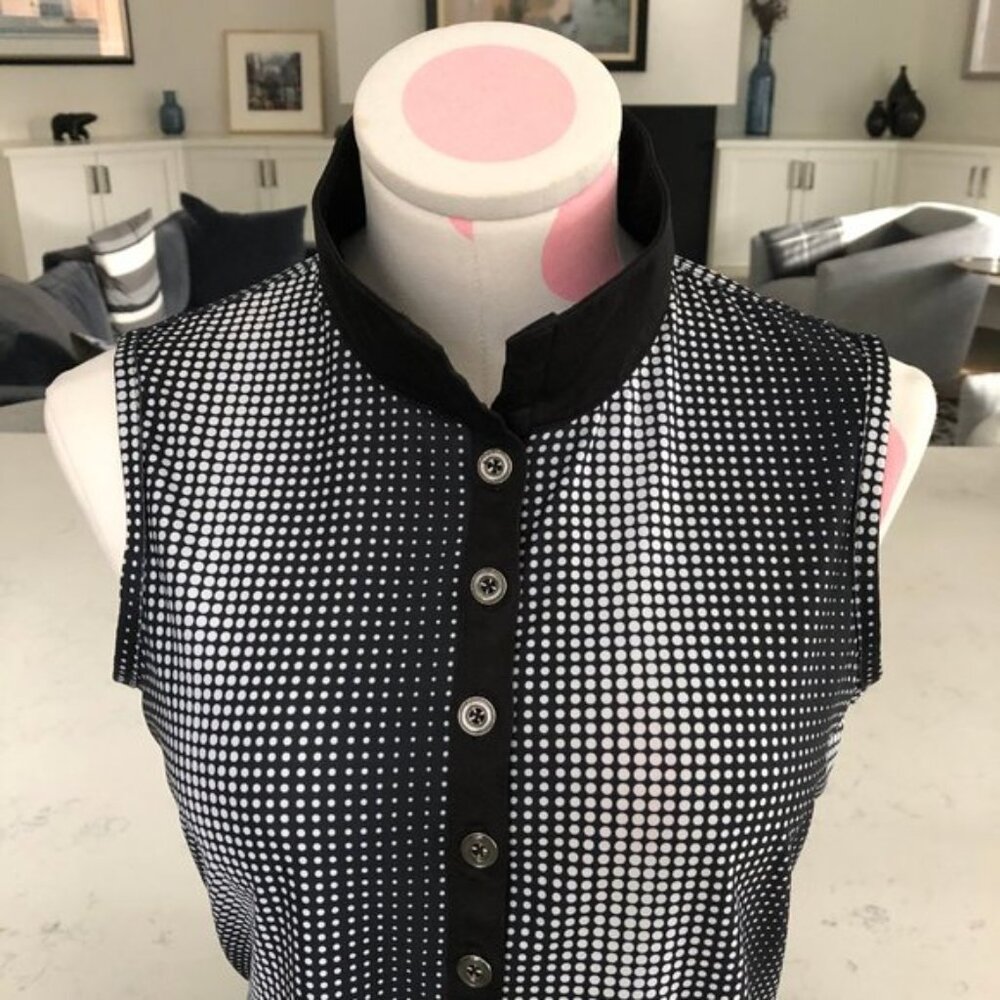 Greg Norman Collection Sleeveless Polka Dot Polo Dress w Pockets Black Wht Sz S - Picture 4 of 12